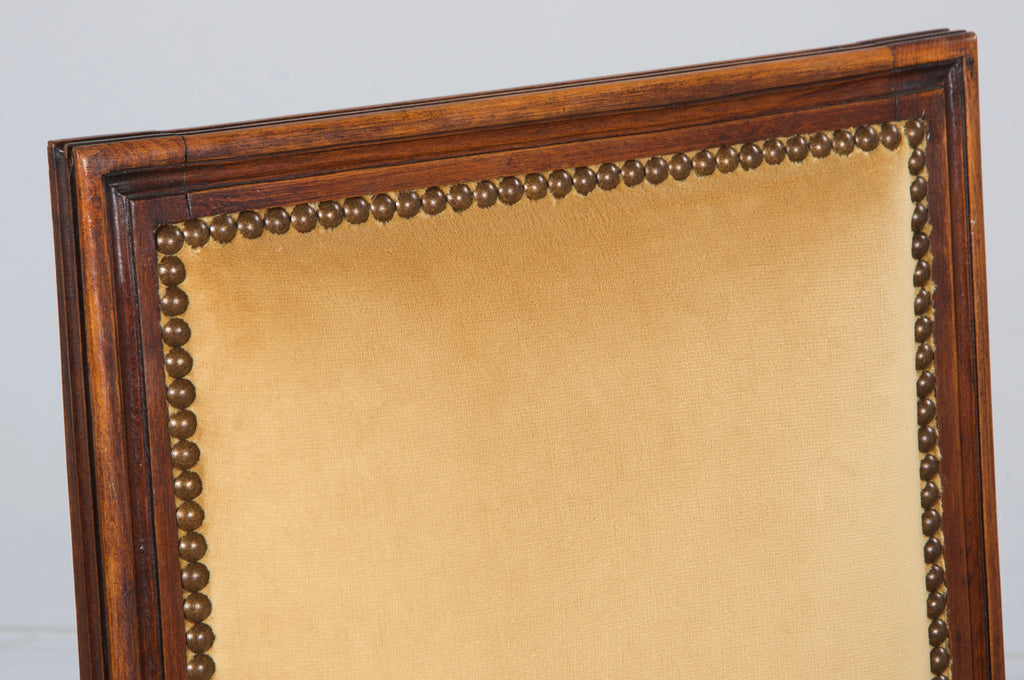 Antique French Louis XVI Style Maple Square Back Side Chairs in Golden Yellow Velvet - A Pair