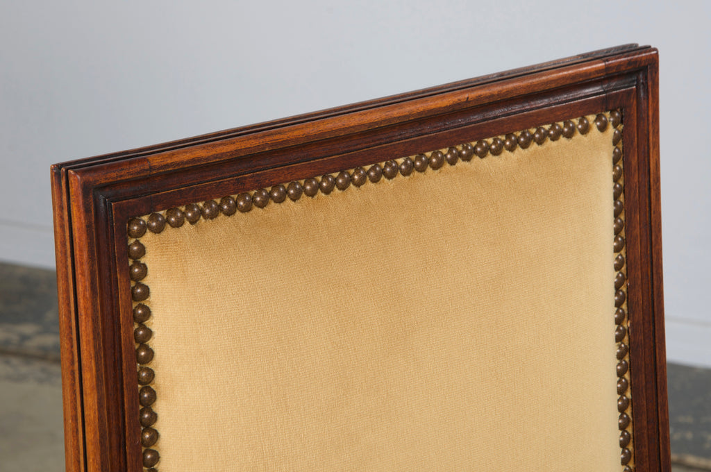 Antique French Louis XVI Style Maple Square Back Side Chairs in Golden Yellow Velvet - A Pair