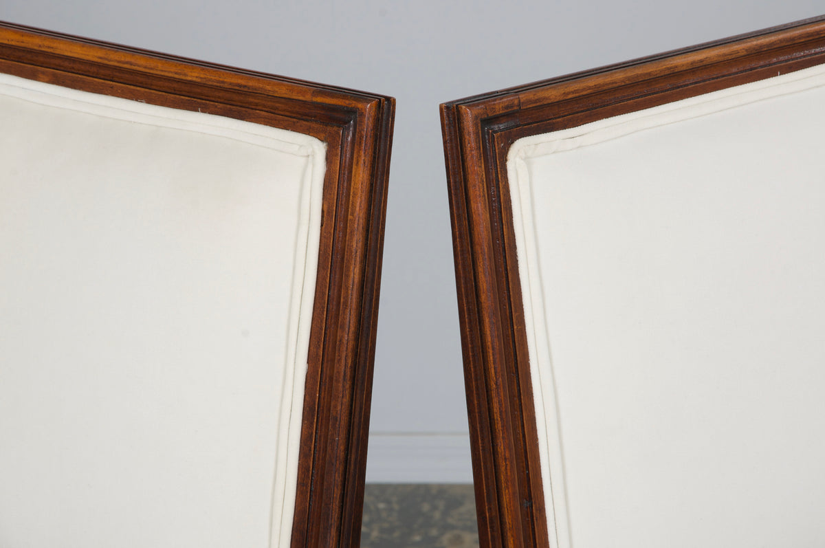 Antique French Louis XVI Style Maple Square Back Side Chairs in Off-White Velvet - A Pair