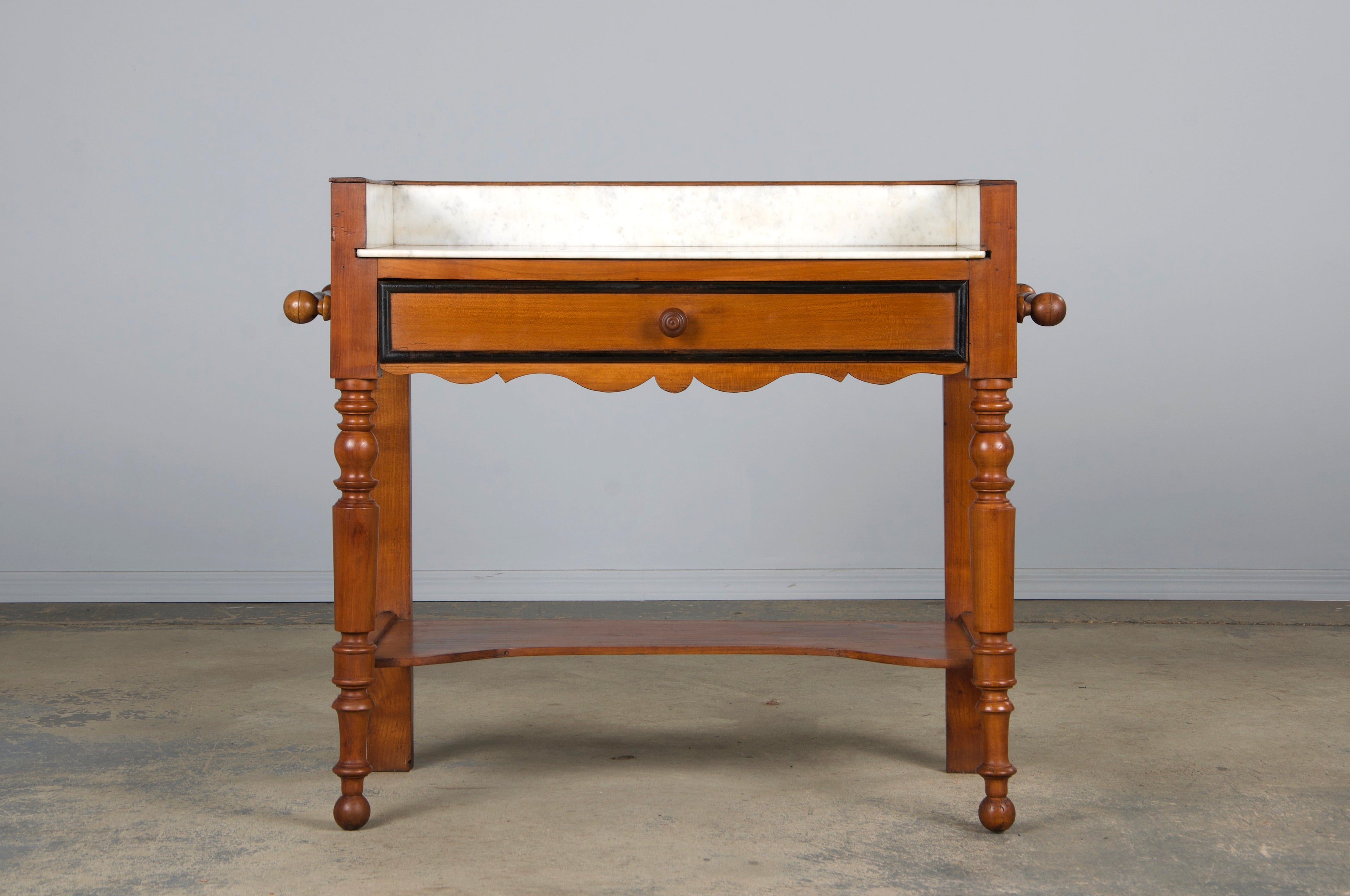 Antique French Louis Philippe Provincial Maple Wash Table or Vanity W/ White Marble Top