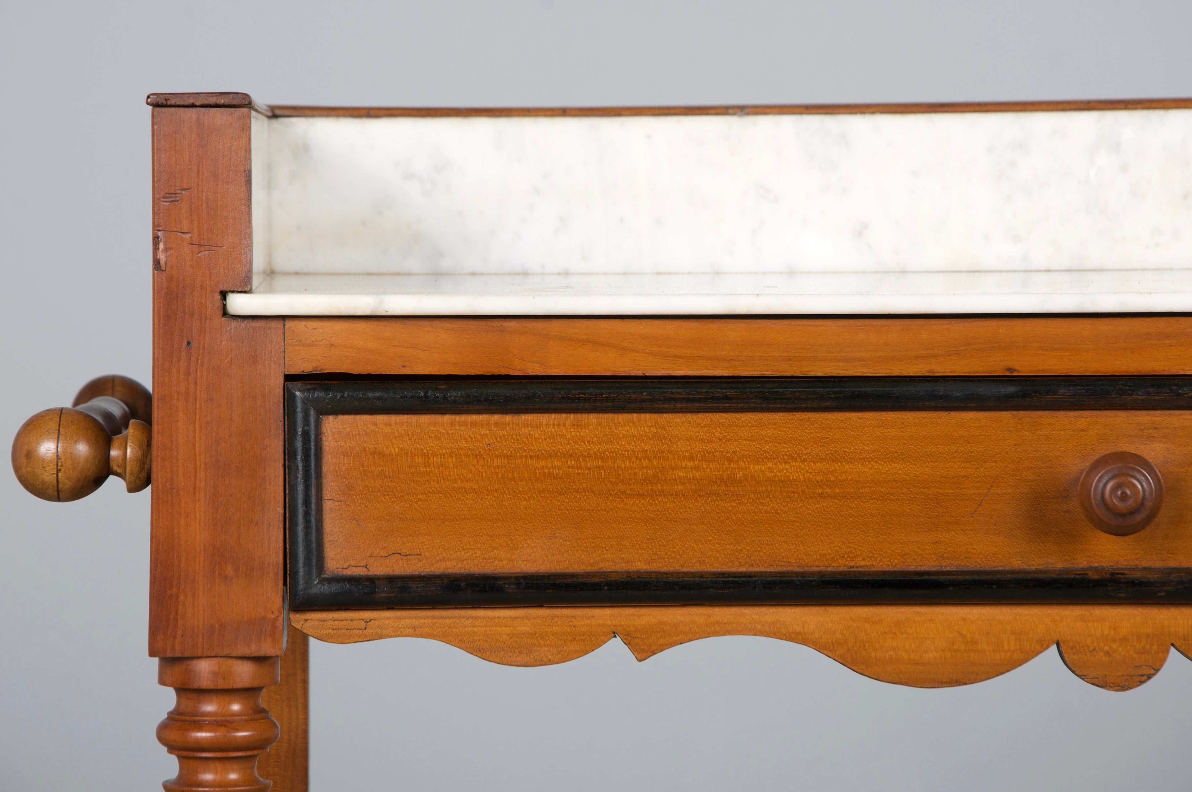 Antique French Louis Philippe Provincial Maple Wash Table or Vanity W/ White Marble Top