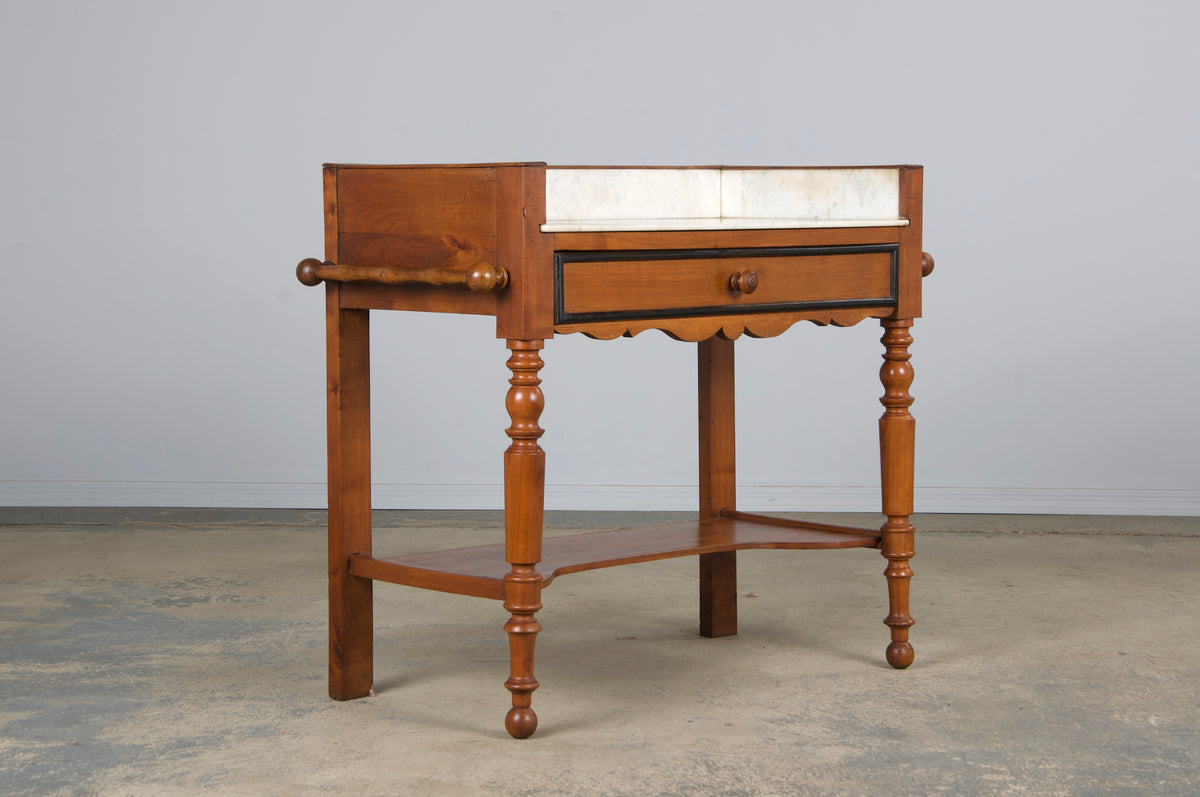Antique French Louis Philippe Provincial Maple Wash Table or Vanity W/ White Marble Top