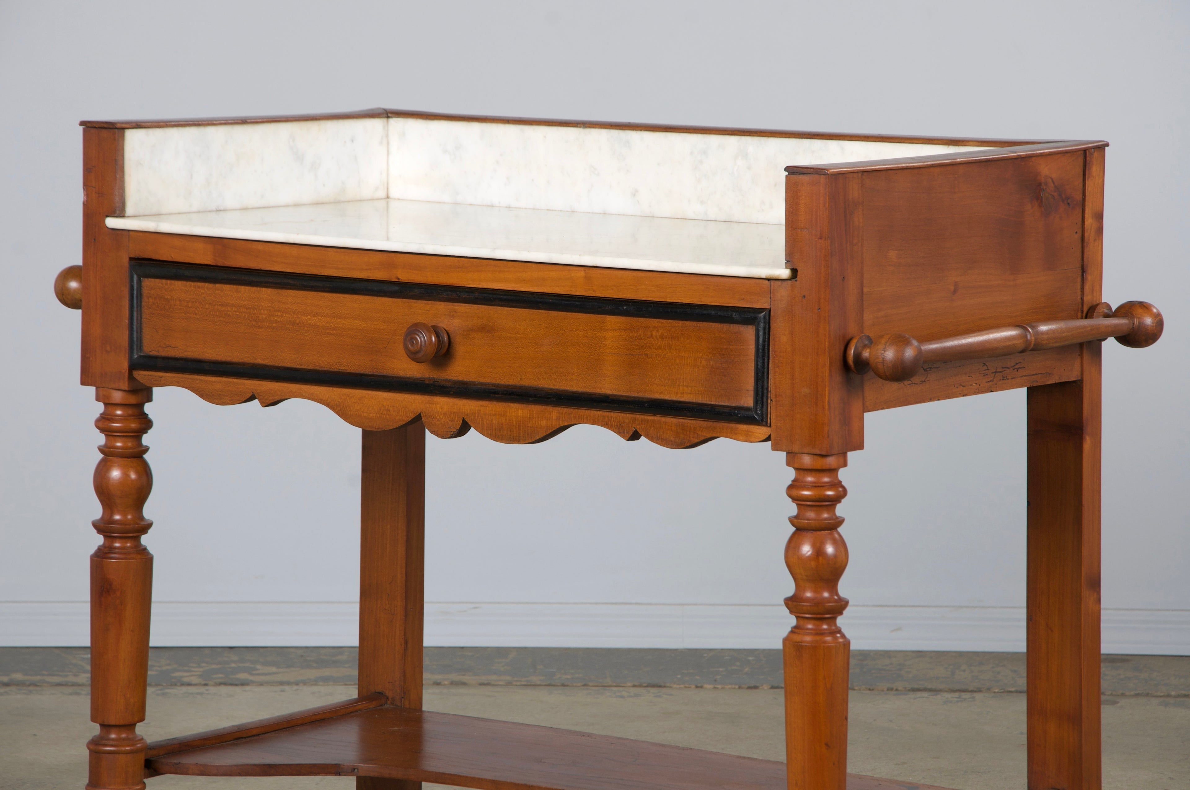 Antique French Louis Philippe Provincial Maple Wash Table or Vanity W/ White Marble Top