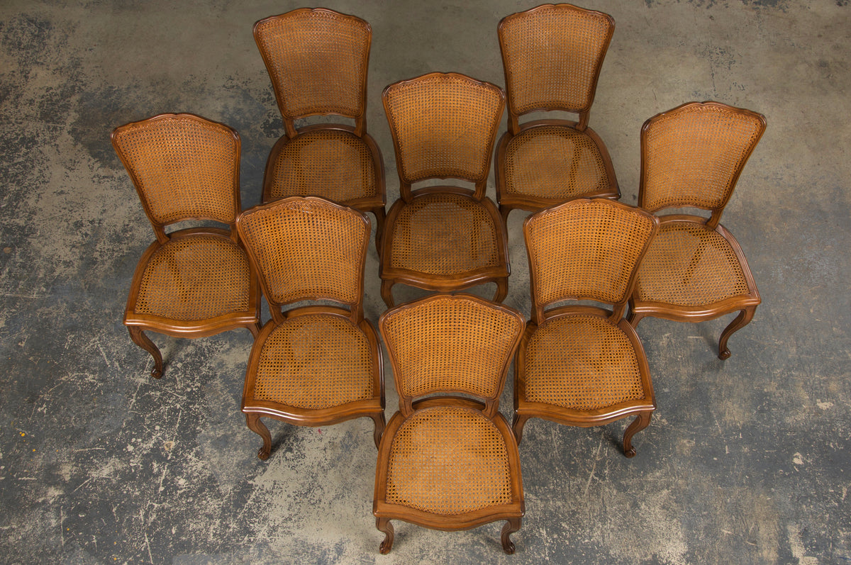 Antique French Louis XV Style Provincial Maple Cane Dining Chairs - Set of 8