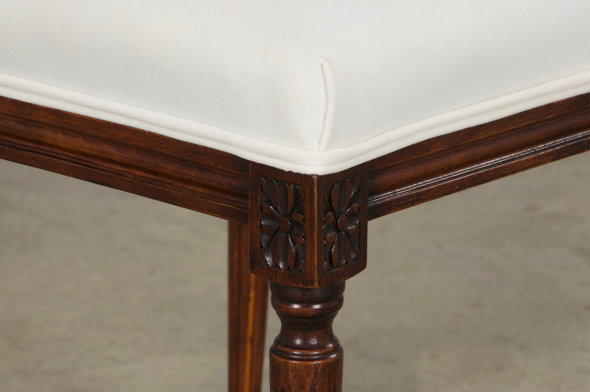 Antique French Louis XVI Style Maple Square Back Side Chairs in Off-White Velvet - A Pair