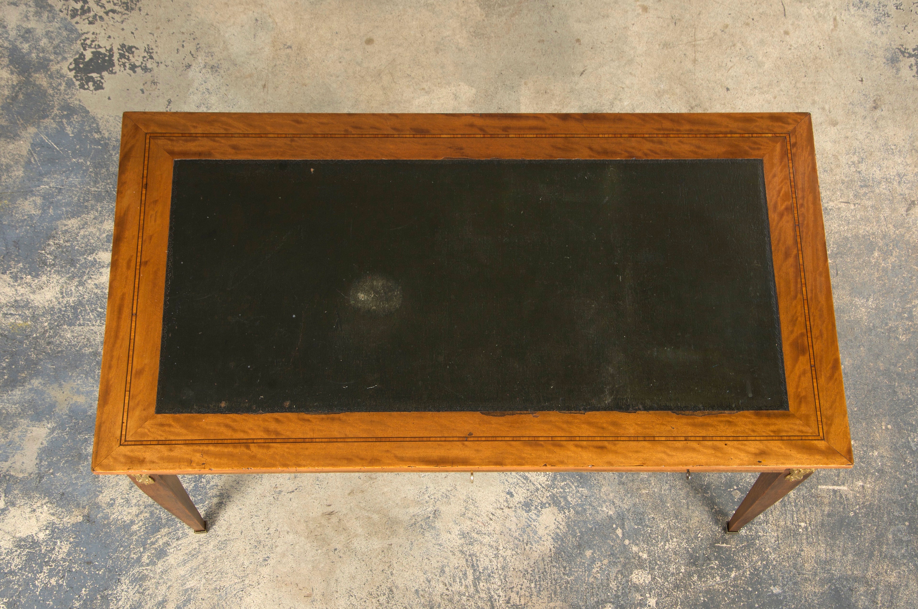 19th Century French Louis XVI Style Satinwood Writing Desk W/ Green Vinyl