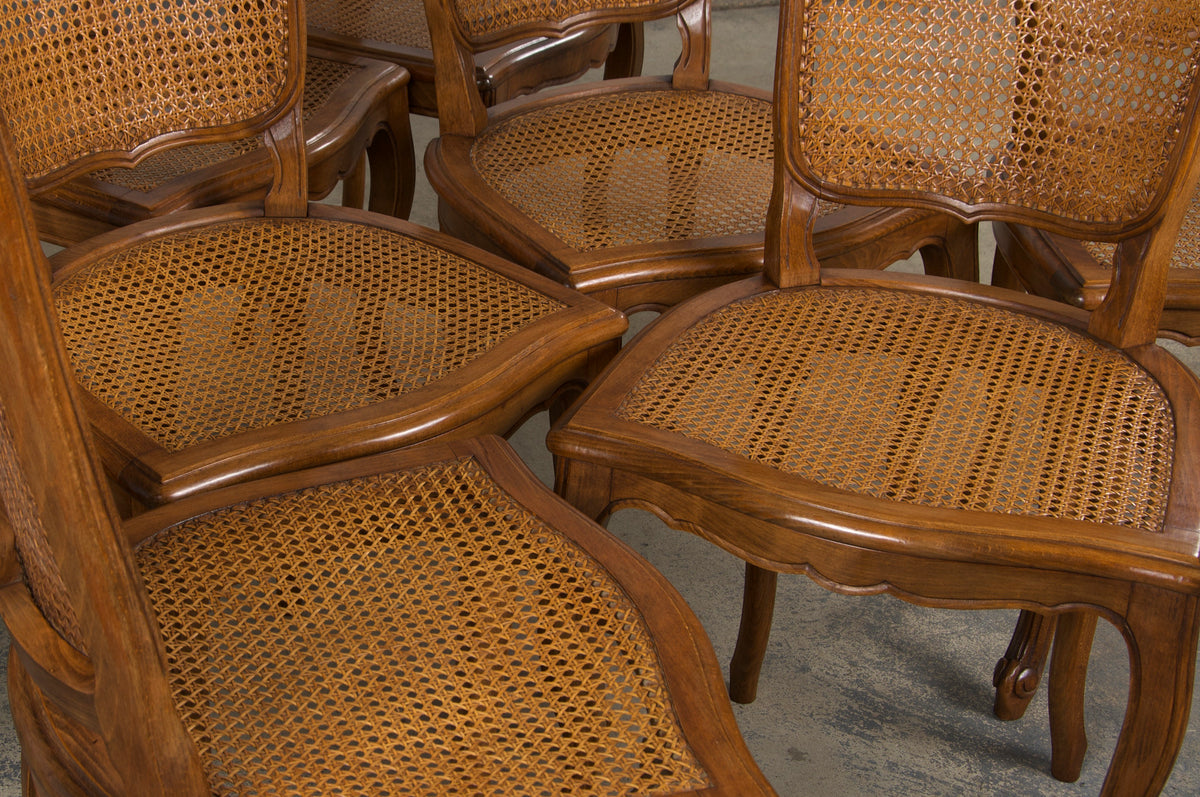 Antique French Louis XV Style Provincial Maple Cane Dining Chairs - Set of 8