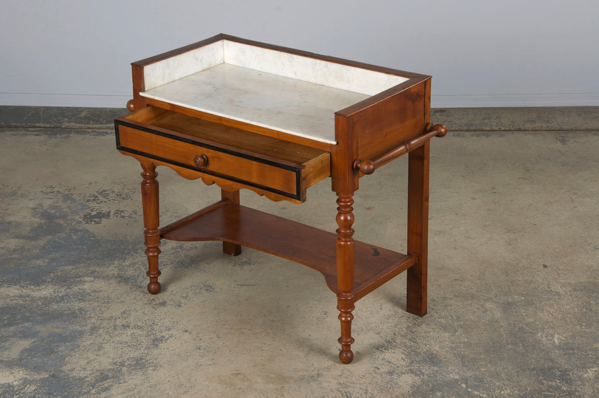 Antique French Louis Philippe Provincial Maple Wash Table or Vanity W/ White Marble Top