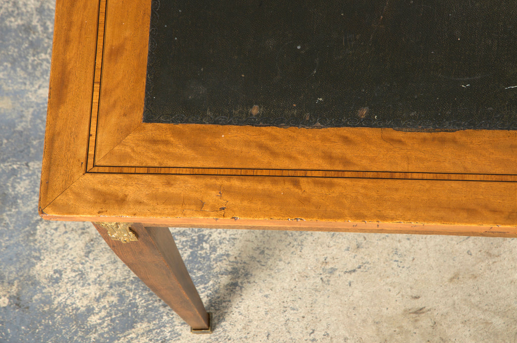19th Century French Louis XVI Style Satinwood Writing Desk W/ Green Vinyl