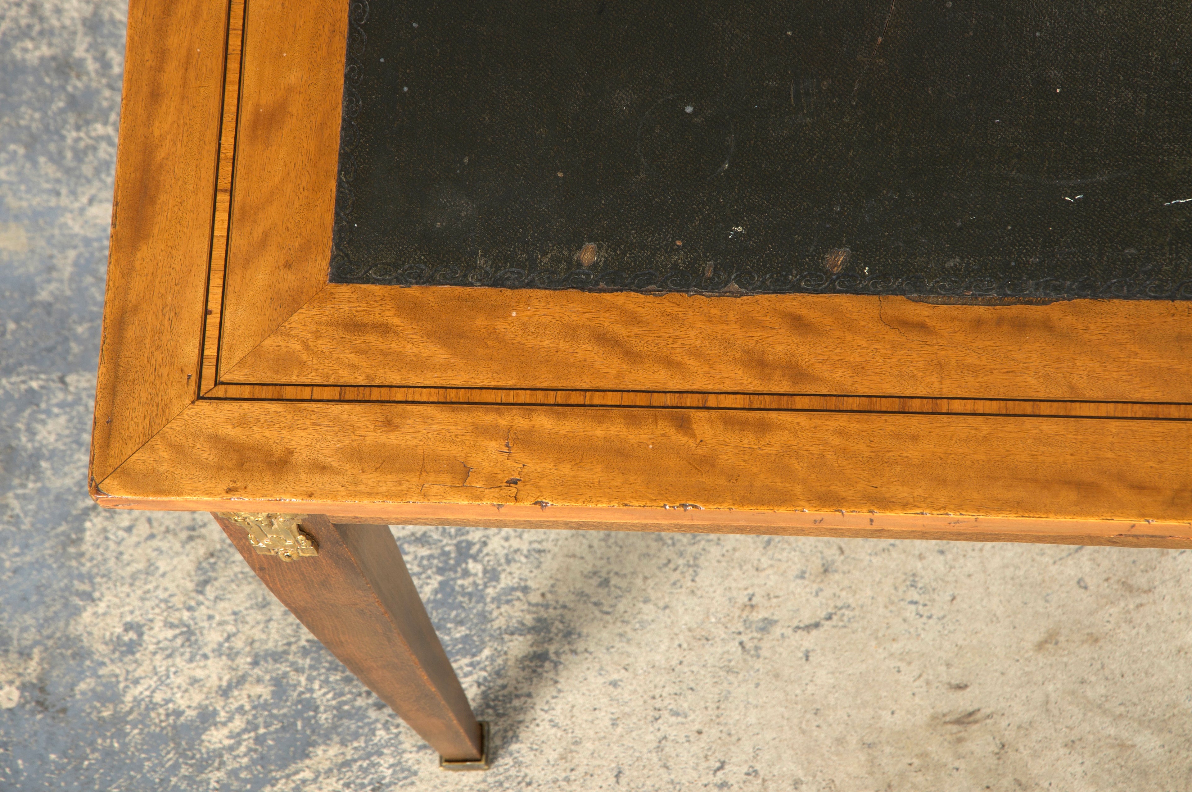 19th Century French Louis XVI Style Satinwood Writing Desk W/ Green Vinyl