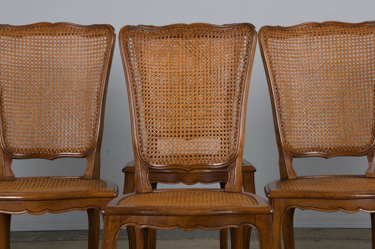 Antique French Louis XV Style Provincial Maple Cane Dining Chairs - Set of 8