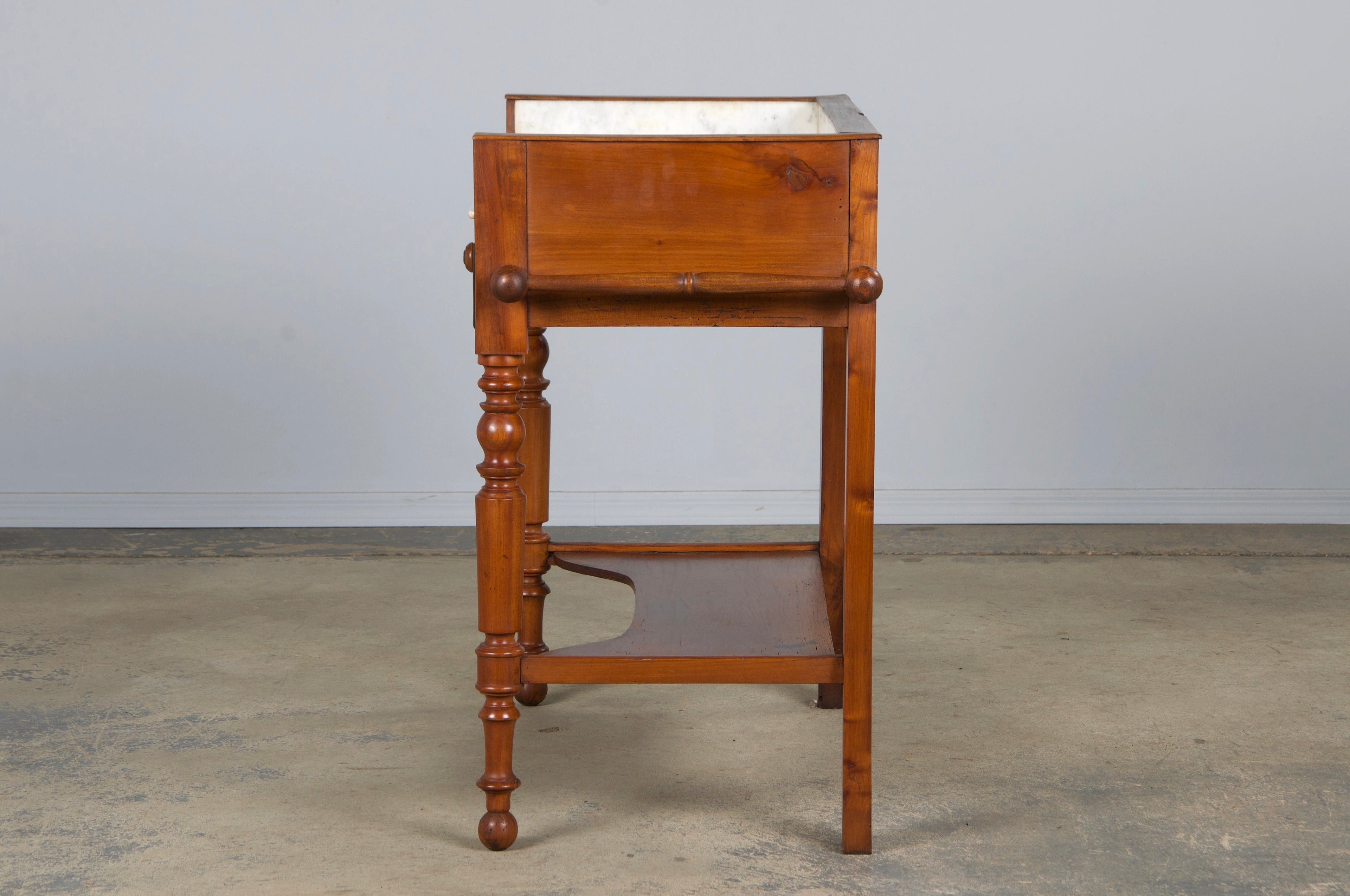 Antique French Louis Philippe Provincial Maple Wash Table or Vanity W/ White Marble Top