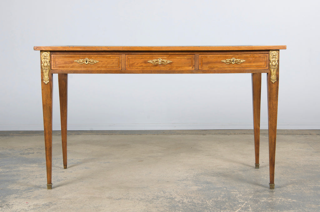 19th Century French Louis XVI Style Satinwood Writing Desk W/ Green Vinyl