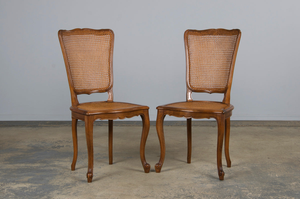 Antique French Louis XV Style Provincial Maple Cane Dining Chairs - Set of 8