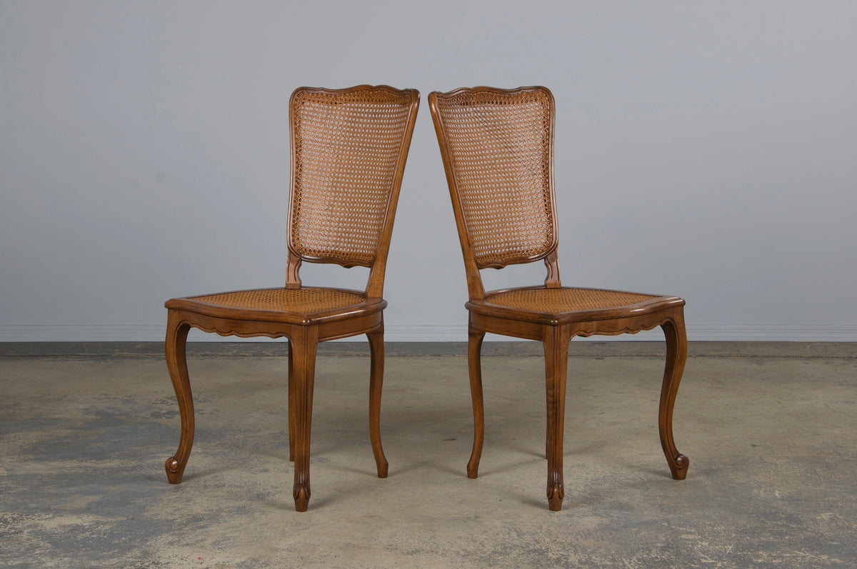 Antique French Louis XV Style Provincial Maple Cane Dining Chairs - Set of 8