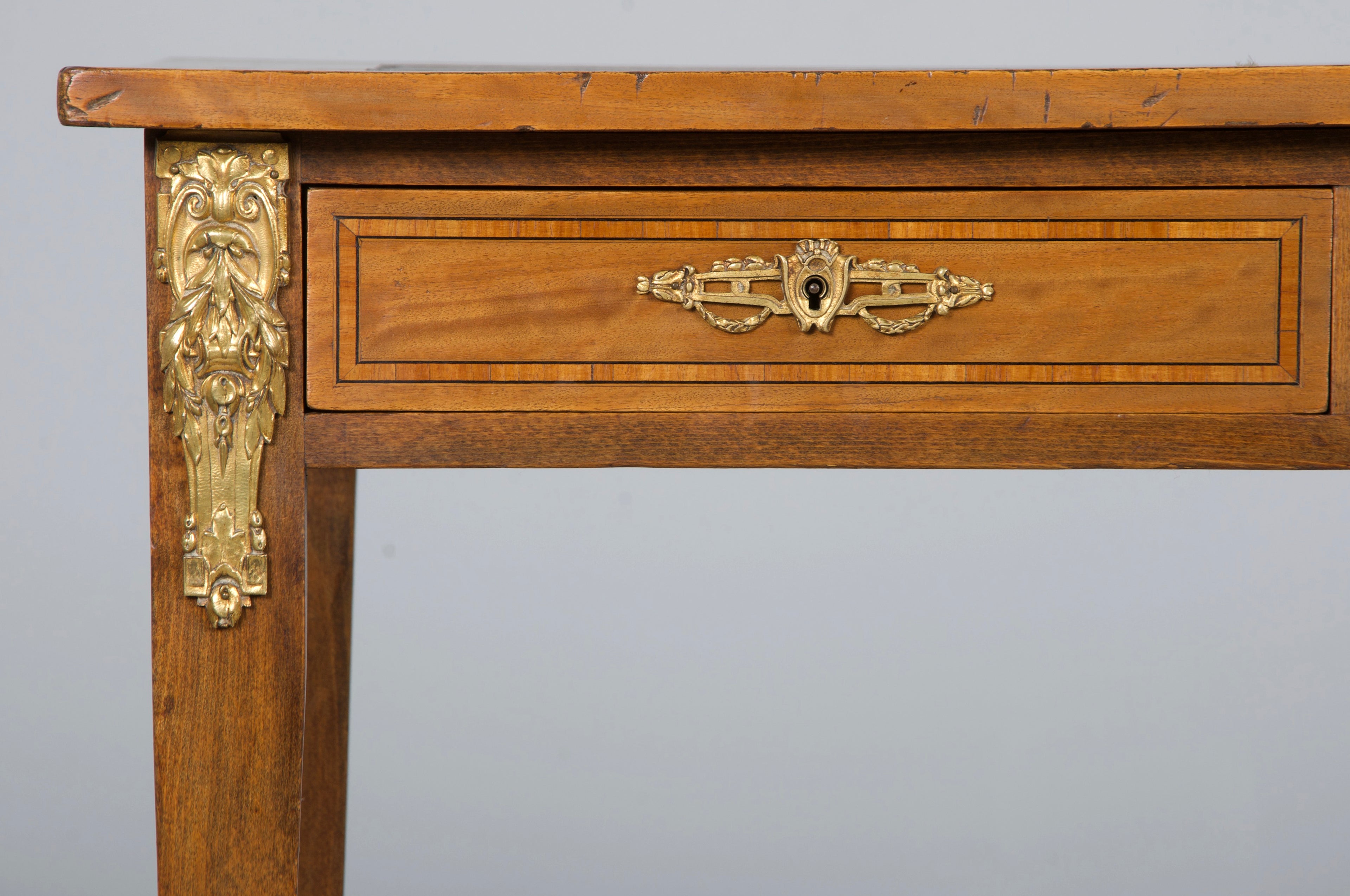 19th Century French Louis XVI Style Satinwood Writing Desk W/ Green Vinyl