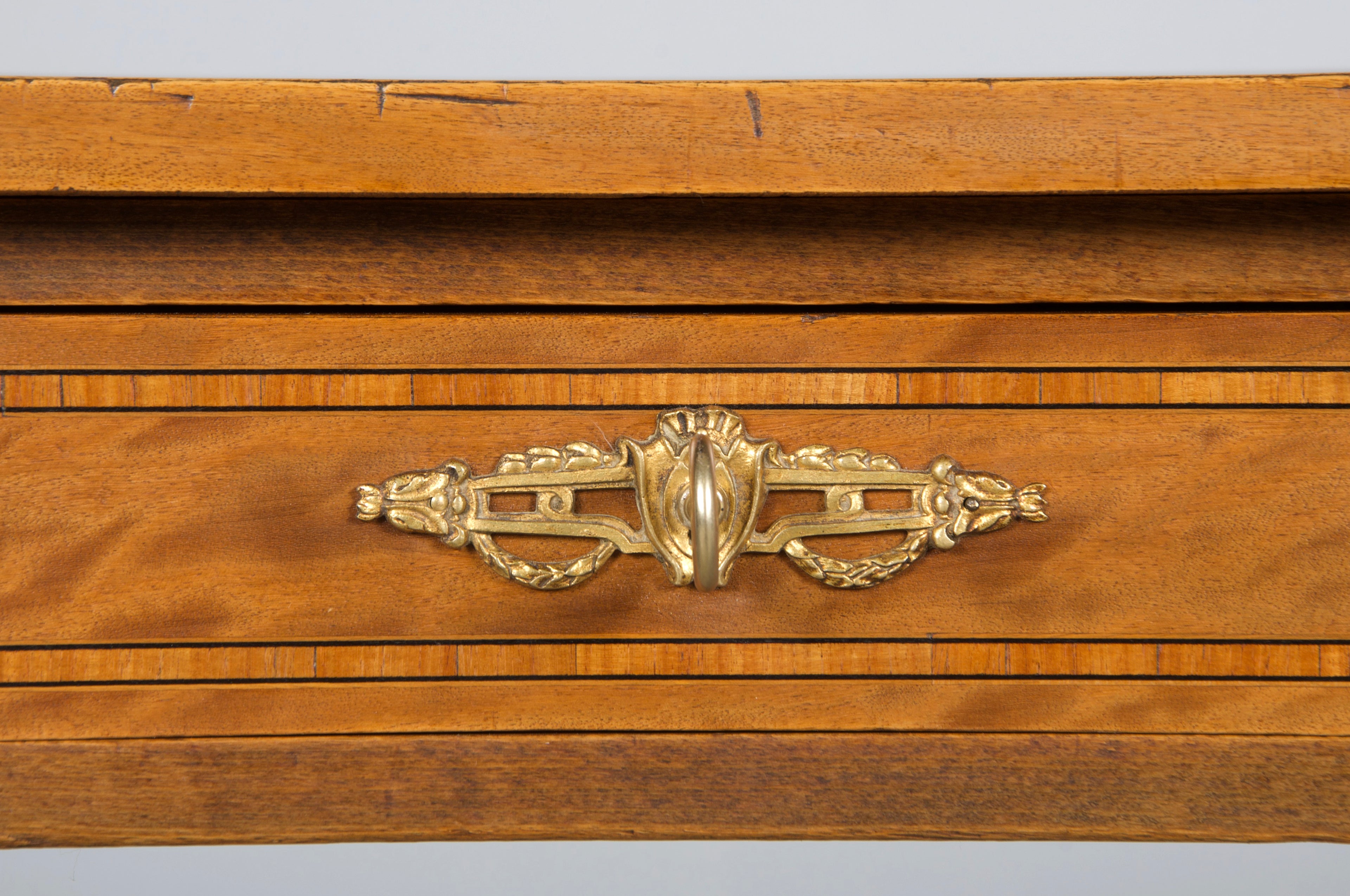 19th Century French Louis XVI Style Satinwood Writing Desk W/ Green Vinyl