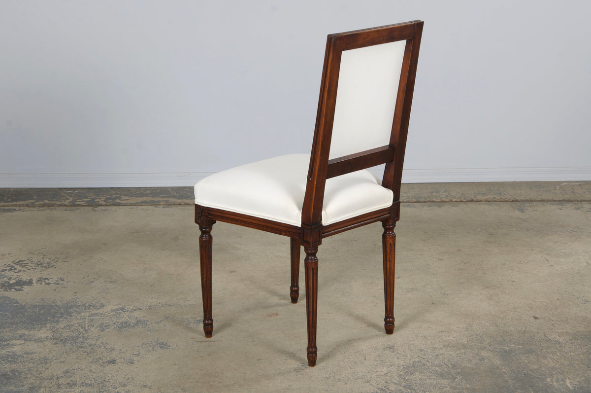 Antique French Louis XVI Style Maple Square Back Side Chairs in Off-White Velvet - A Pair