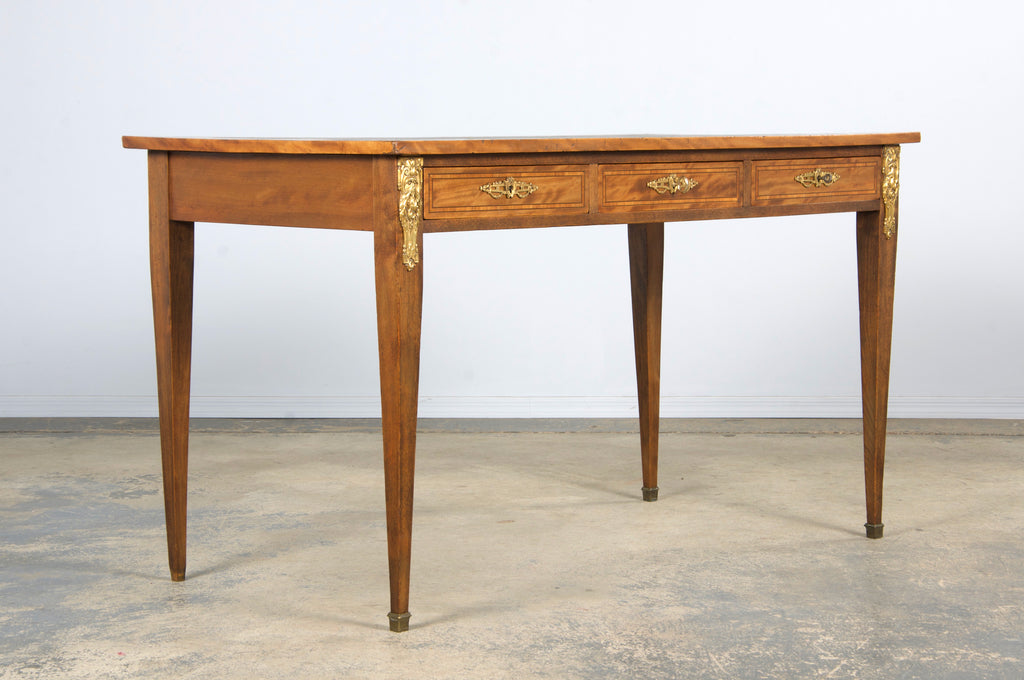 19th Century French Louis XVI Style Satinwood Writing Desk W/ Green Vinyl