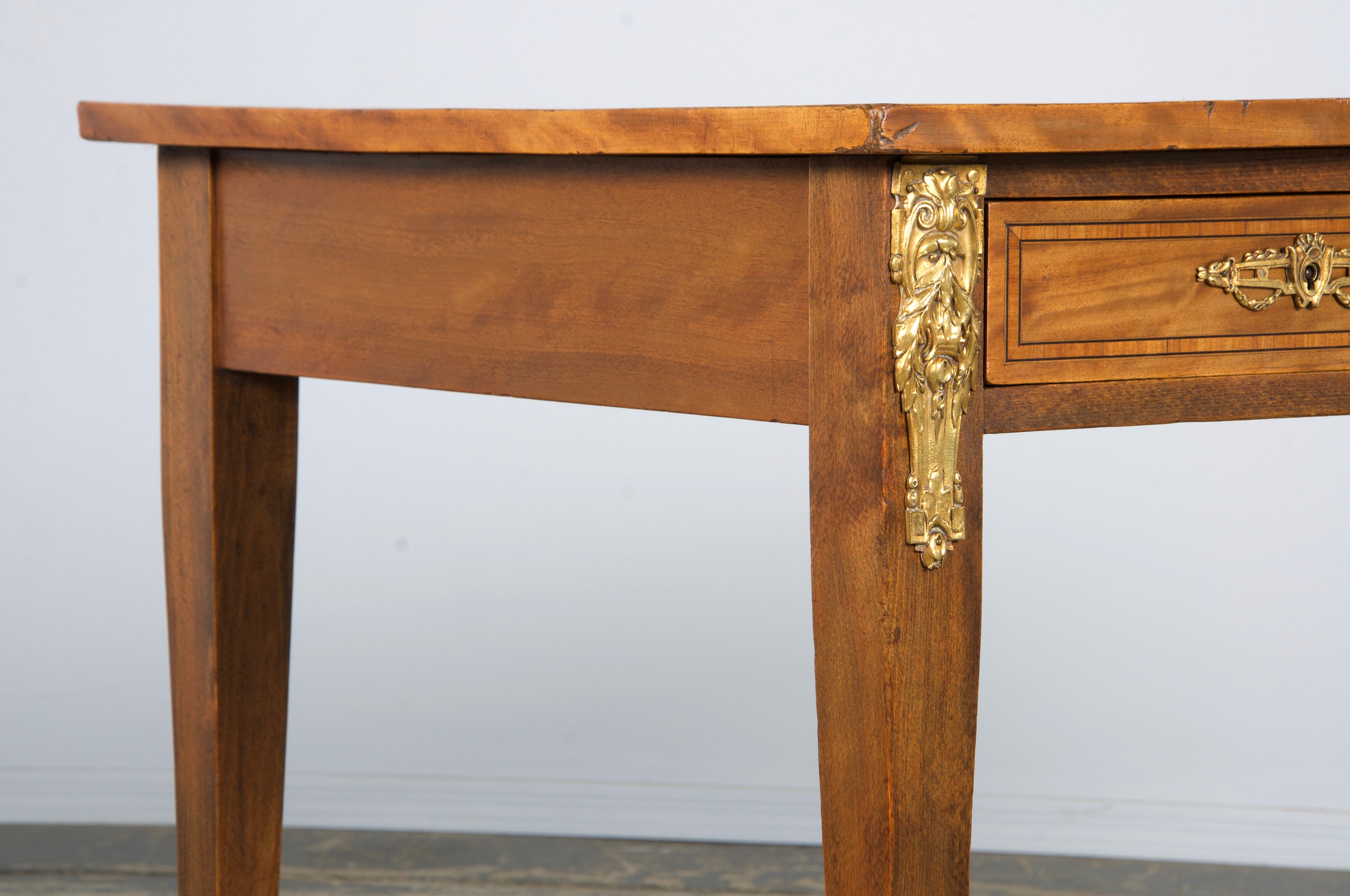19th Century French Louis XVI Style Satinwood Writing Desk W/ Green Vinyl