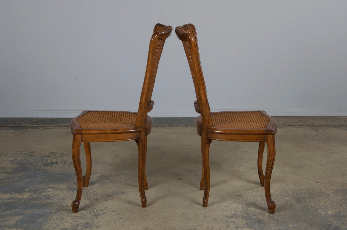 Antique French Louis XV Style Provincial Maple Cane Dining Chairs - Set of 8