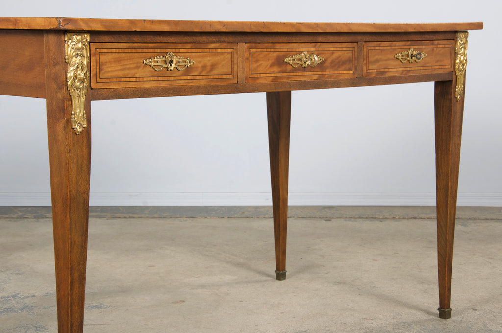 19th Century French Louis XVI Style Satinwood Writing Desk W/ Green Vinyl