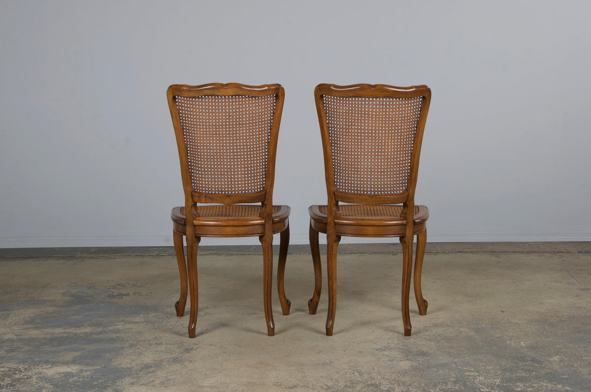 Antique French Louis XV Style Provincial Maple Cane Dining Chairs - Set of 8