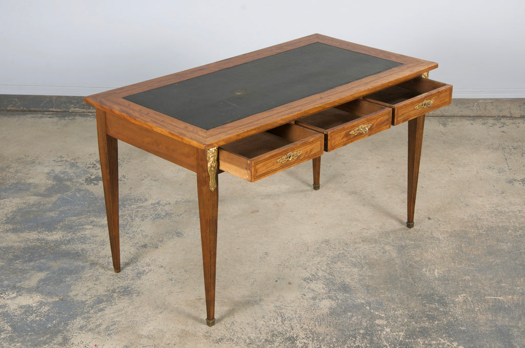 19th Century French Louis XVI Style Satinwood Writing Desk W/ Green Vinyl