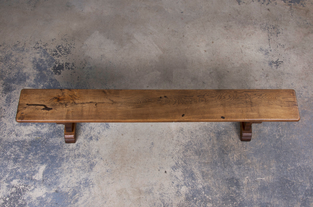 Antique Country French Farmhouse Oak Trestle Bench