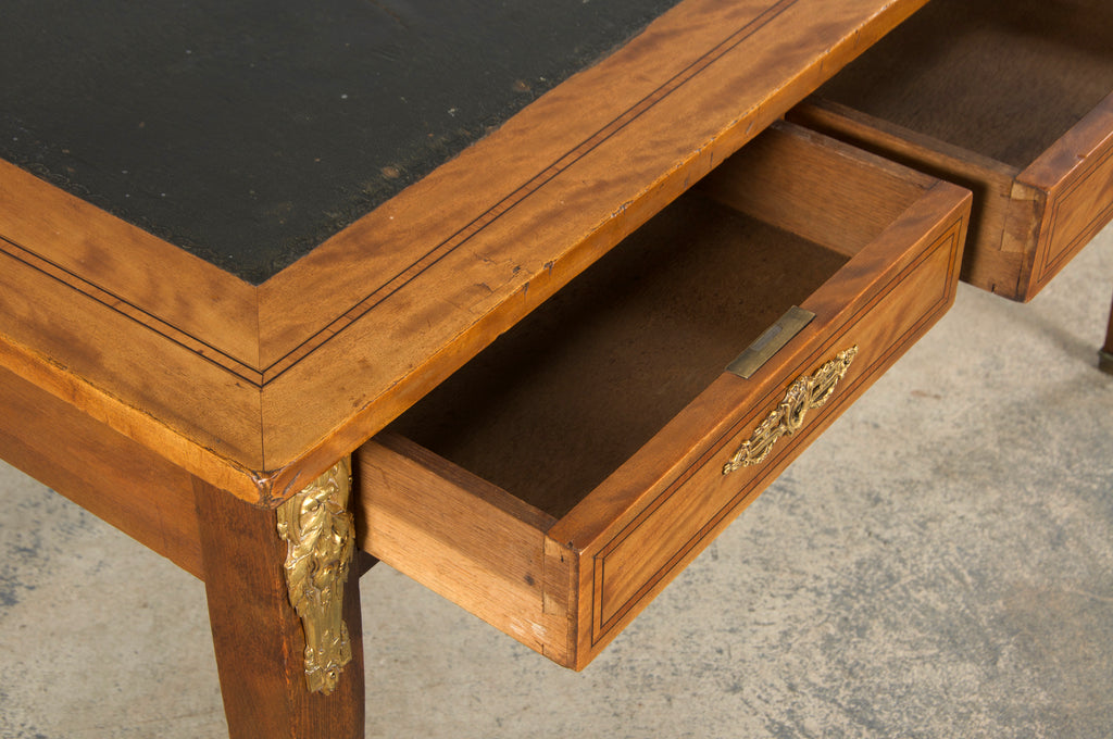 19th Century French Louis XVI Style Satinwood Writing Desk W/ Green Vinyl