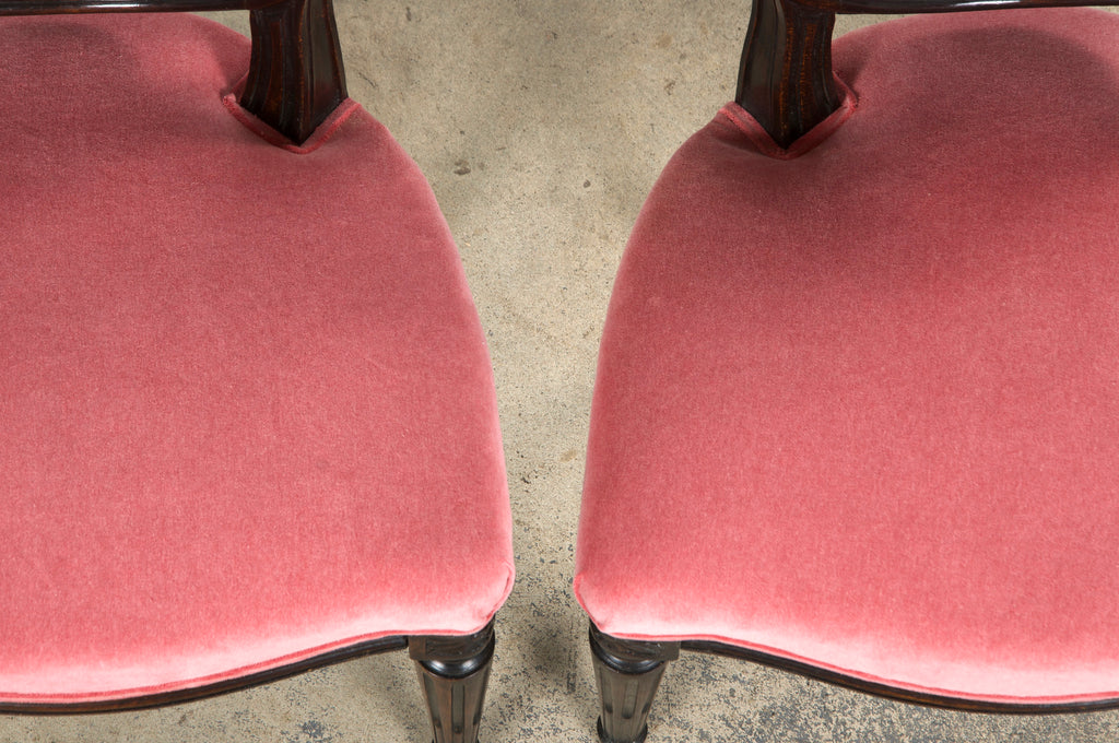Antique French Louis XVI Style Maple Side Chairs in Pink Velvet - A Pair