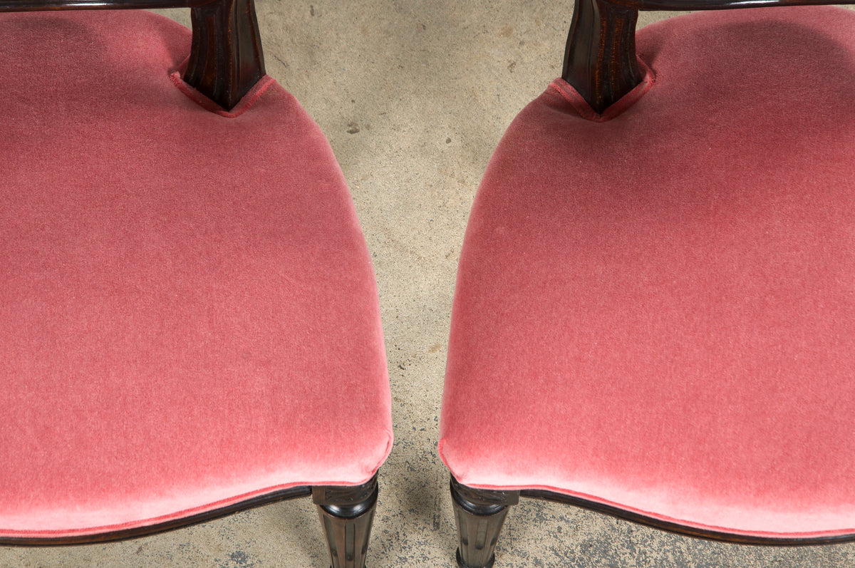 Antique French Louis XVI Style Maple Side Chairs in Pink Velvet - A Pair