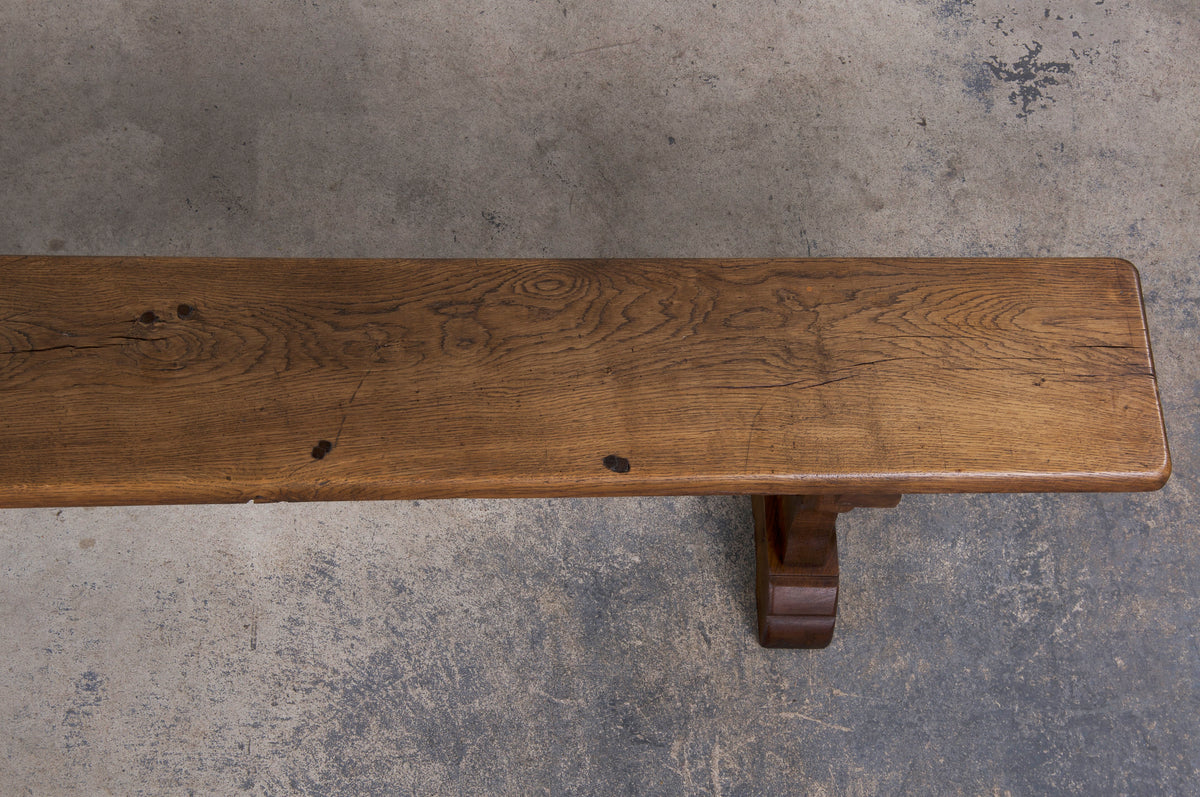 Antique Country French Farmhouse Oak Trestle Bench