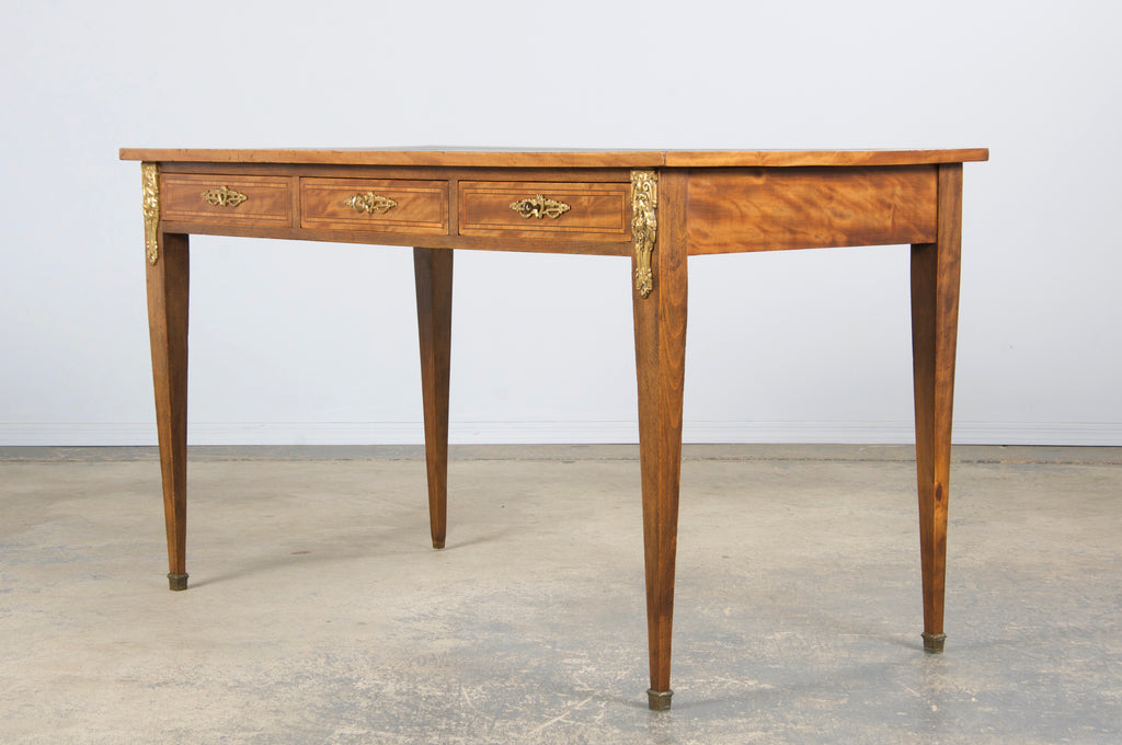 19th Century French Louis XVI Style Satinwood Writing Desk W/ Green Vinyl