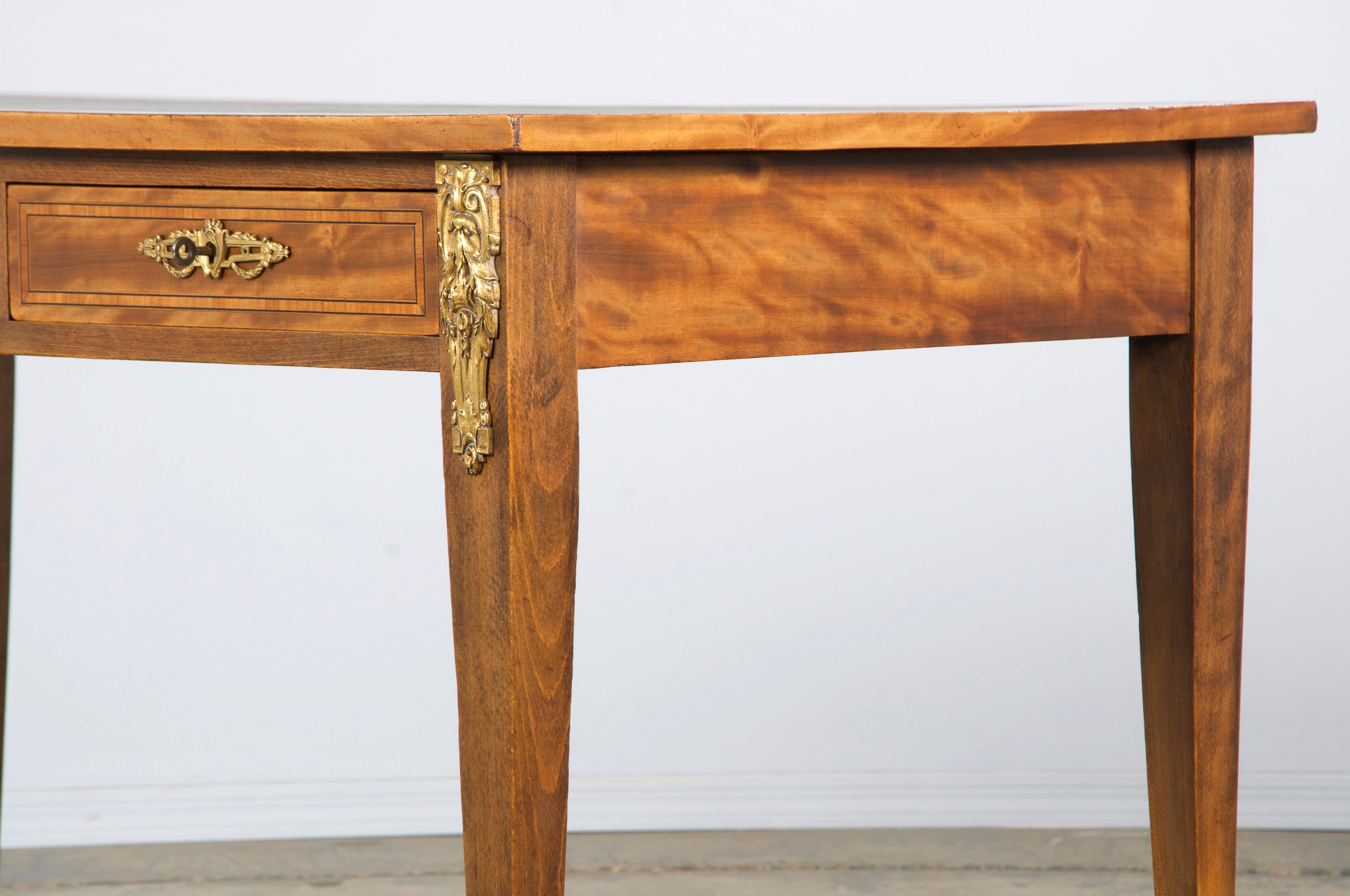 19th Century French Louis XVI Style Satinwood Writing Desk W/ Green Vinyl