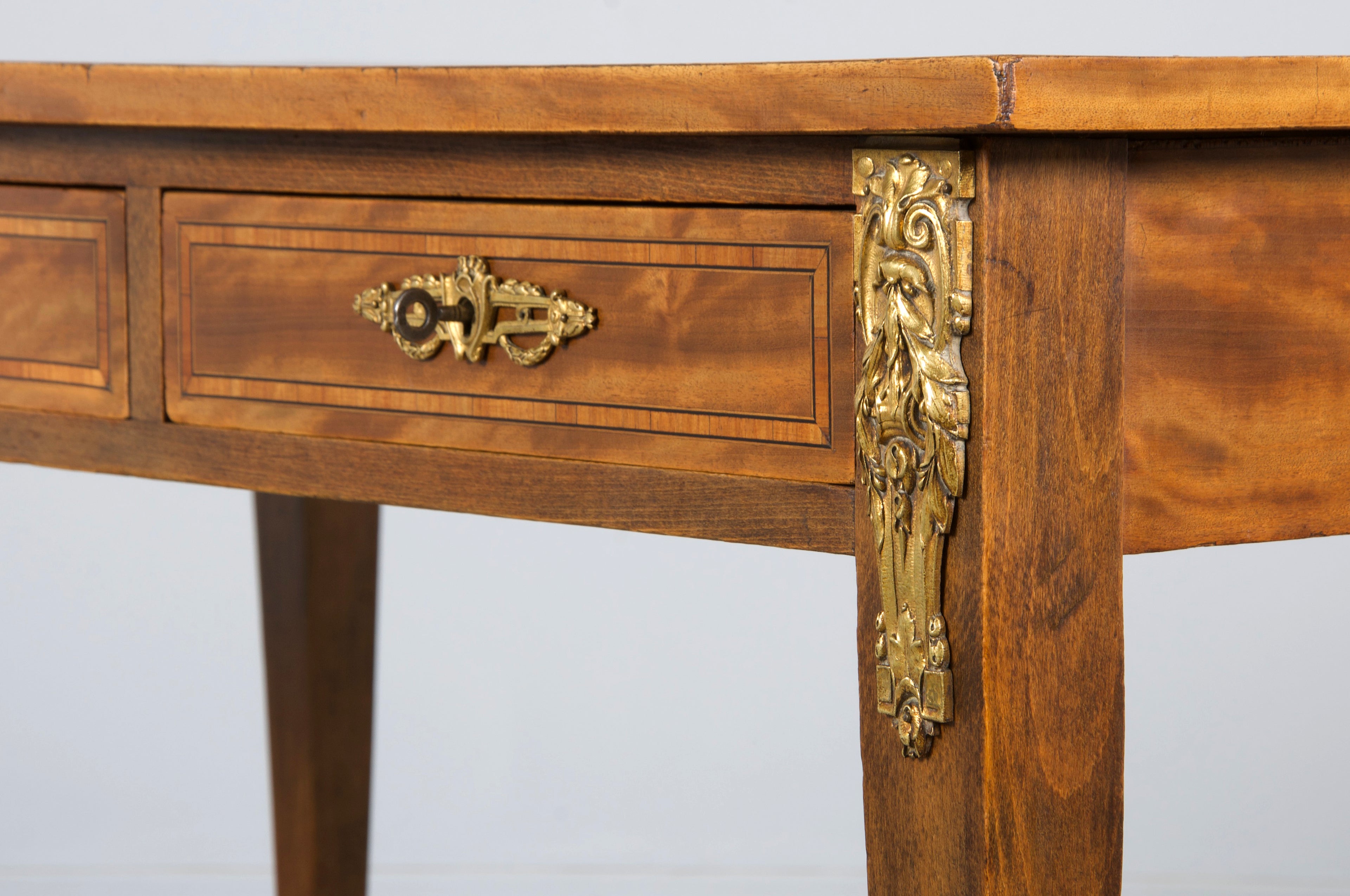 19th Century French Louis XVI Style Satinwood Writing Desk W/ Green Vinyl