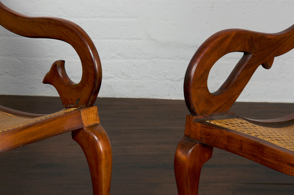 19th Century Regency Style Mahogany Cane Rocking Chair - A Pair
