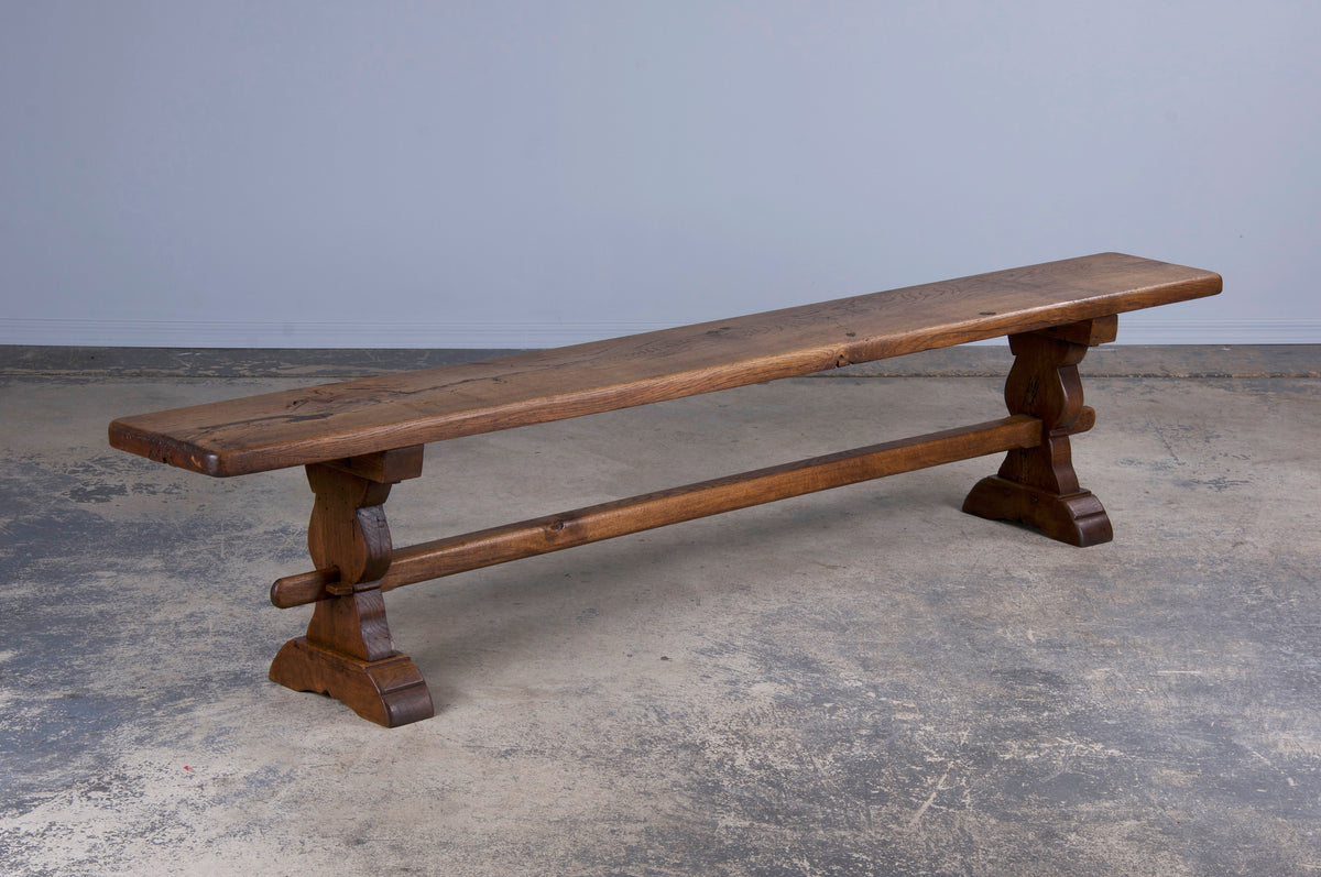 Antique Country French Farmhouse Oak Trestle Bench