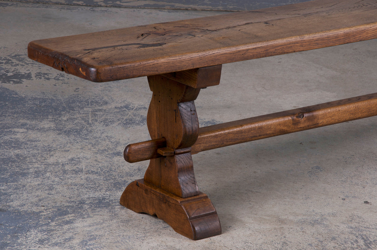 Antique Country French Farmhouse Oak Trestle Bench