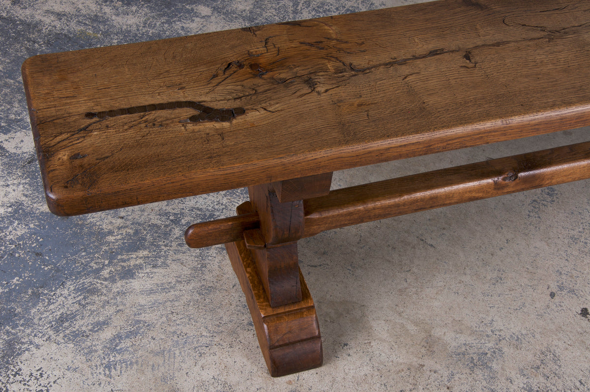 Antique Country French Farmhouse Oak Trestle Bench