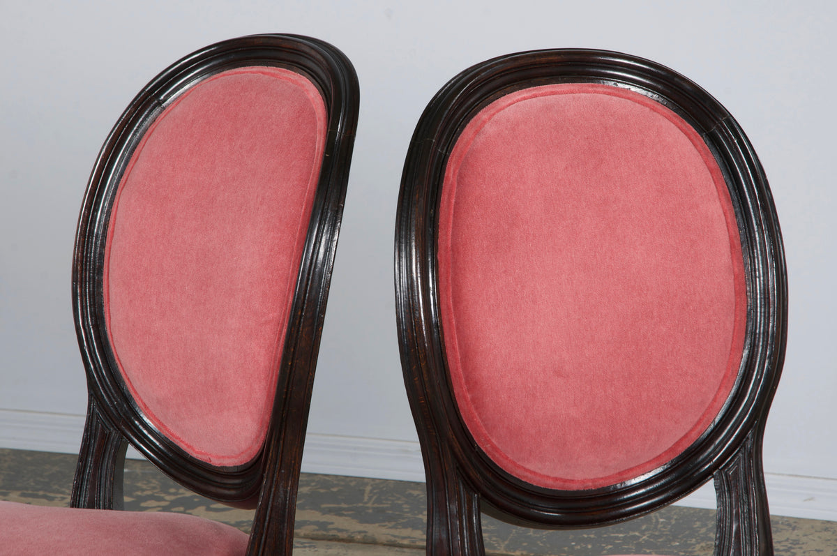Antique French Louis XVI Style Maple Side Chairs in Pink Velvet - A Pair