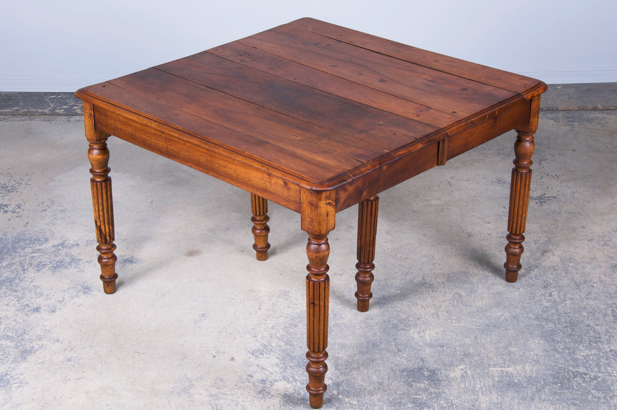 Antique Country French Provincial Off-Square Extendable Walnut Dining Table