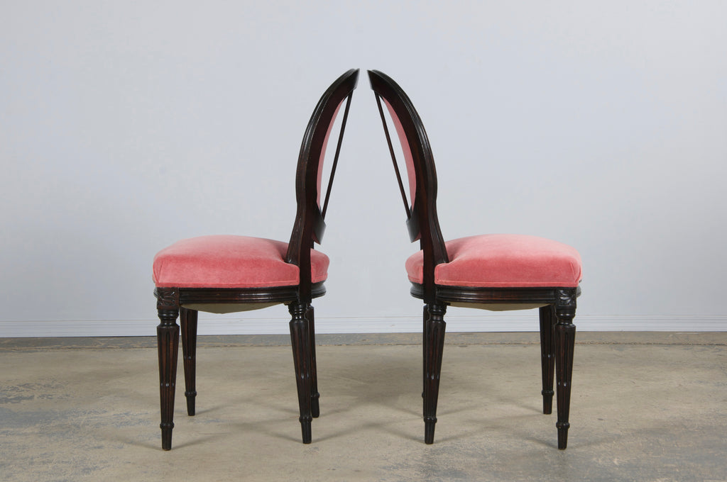 Antique French Louis XVI Style Maple Side Chairs in Pink Velvet - A Pair