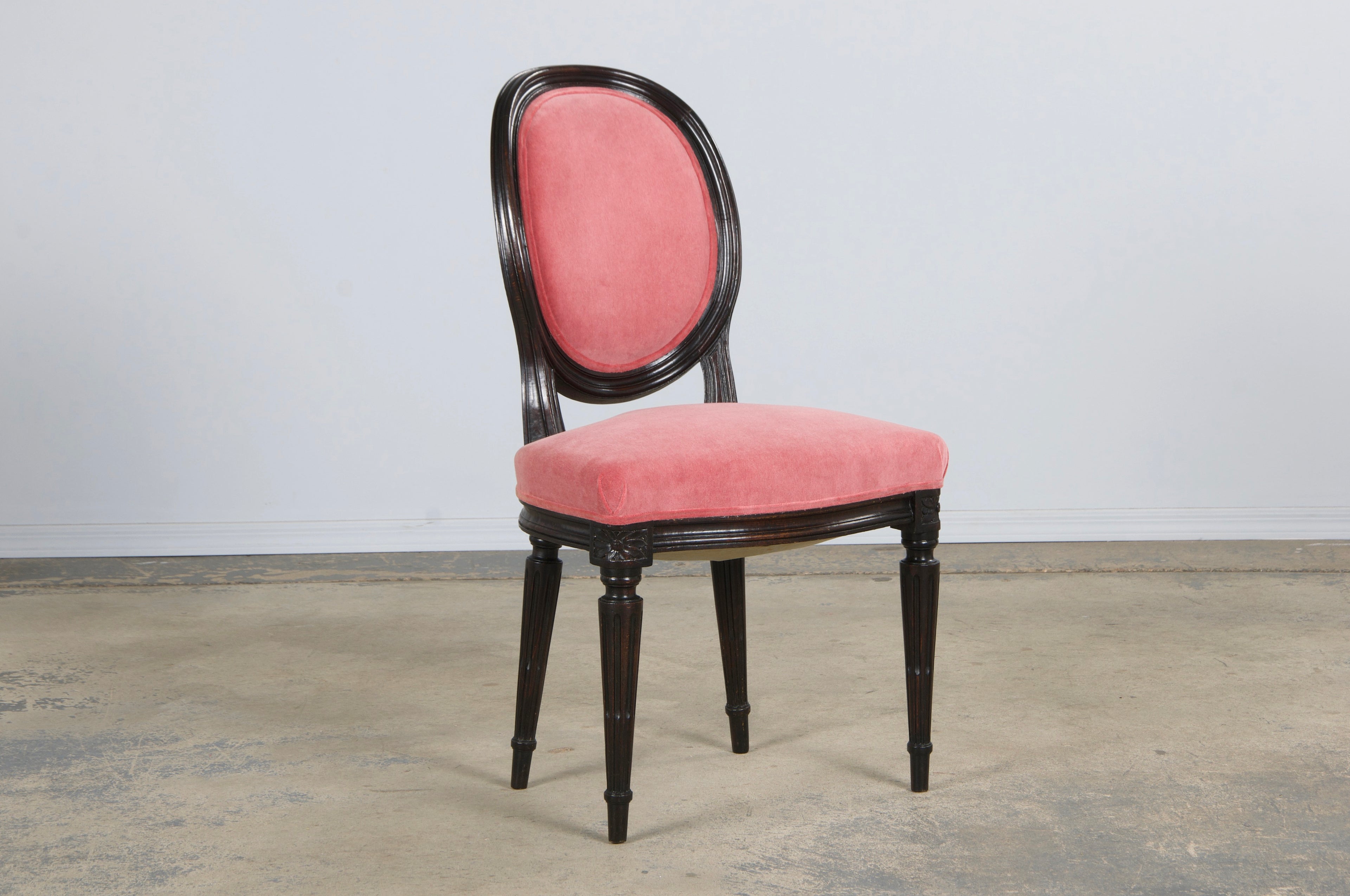 Antique French Louis XVI Style Maple Side Chairs in Pink Velvet - A Pair