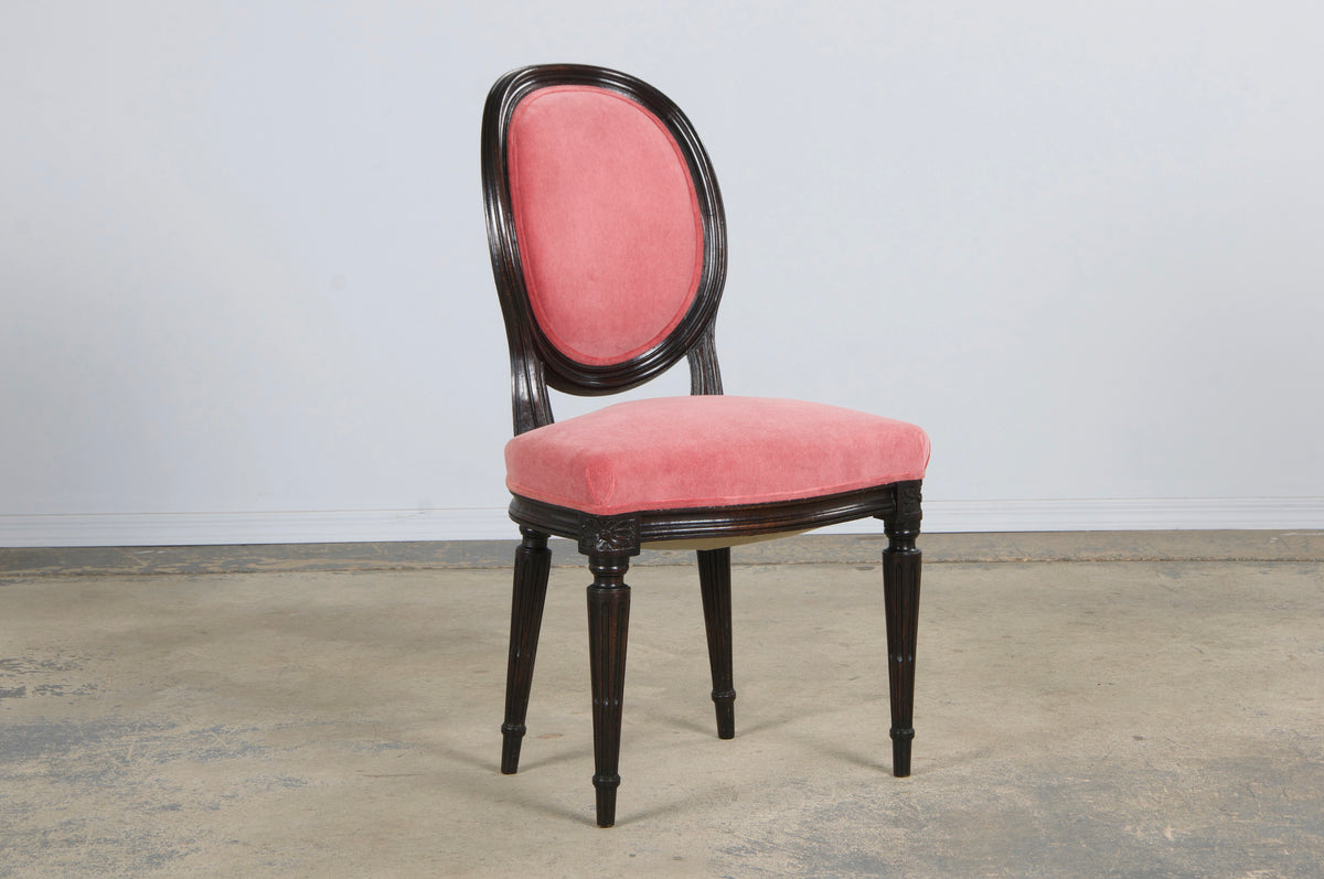 Antique French Louis XVI Style Maple Side Chairs in Pink Velvet - A Pair
