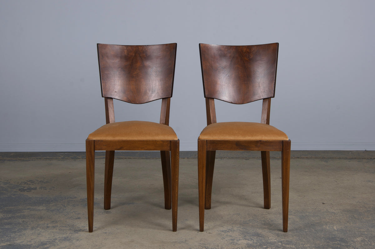 ON HOLD 1950s French Art Deco Maple Dining Chairs W/ Beige Velvet - Set of 6