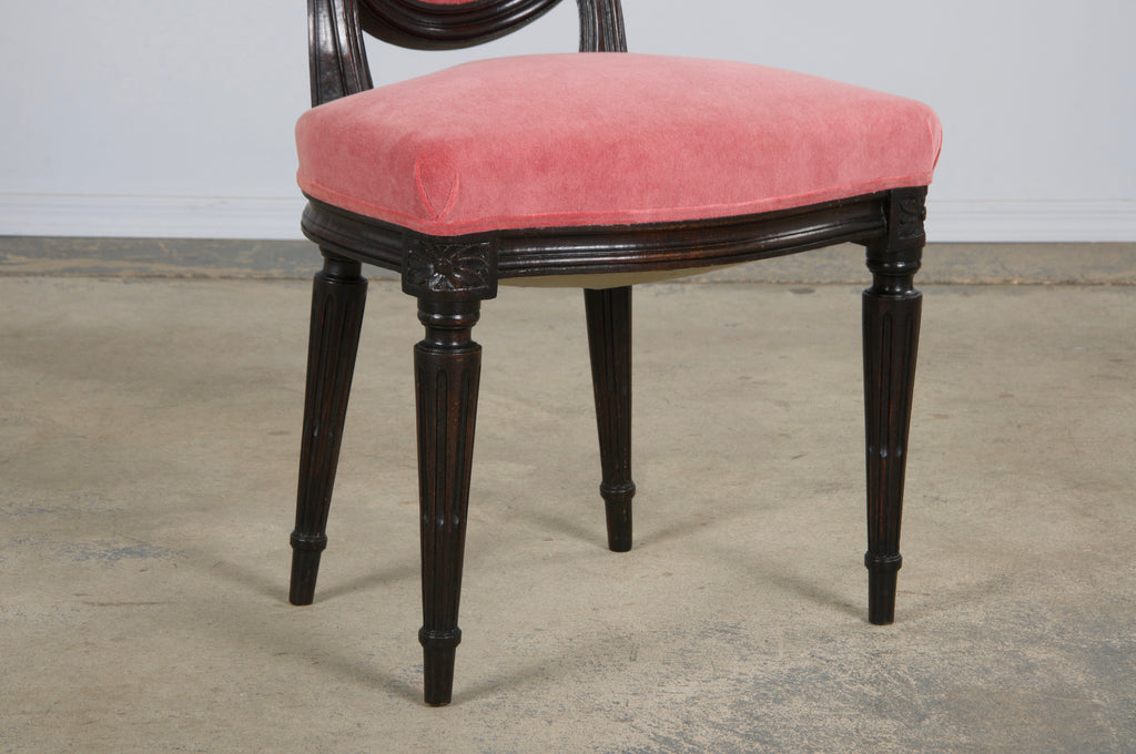 Antique French Louis XVI Style Maple Side Chairs in Pink Velvet - A Pair