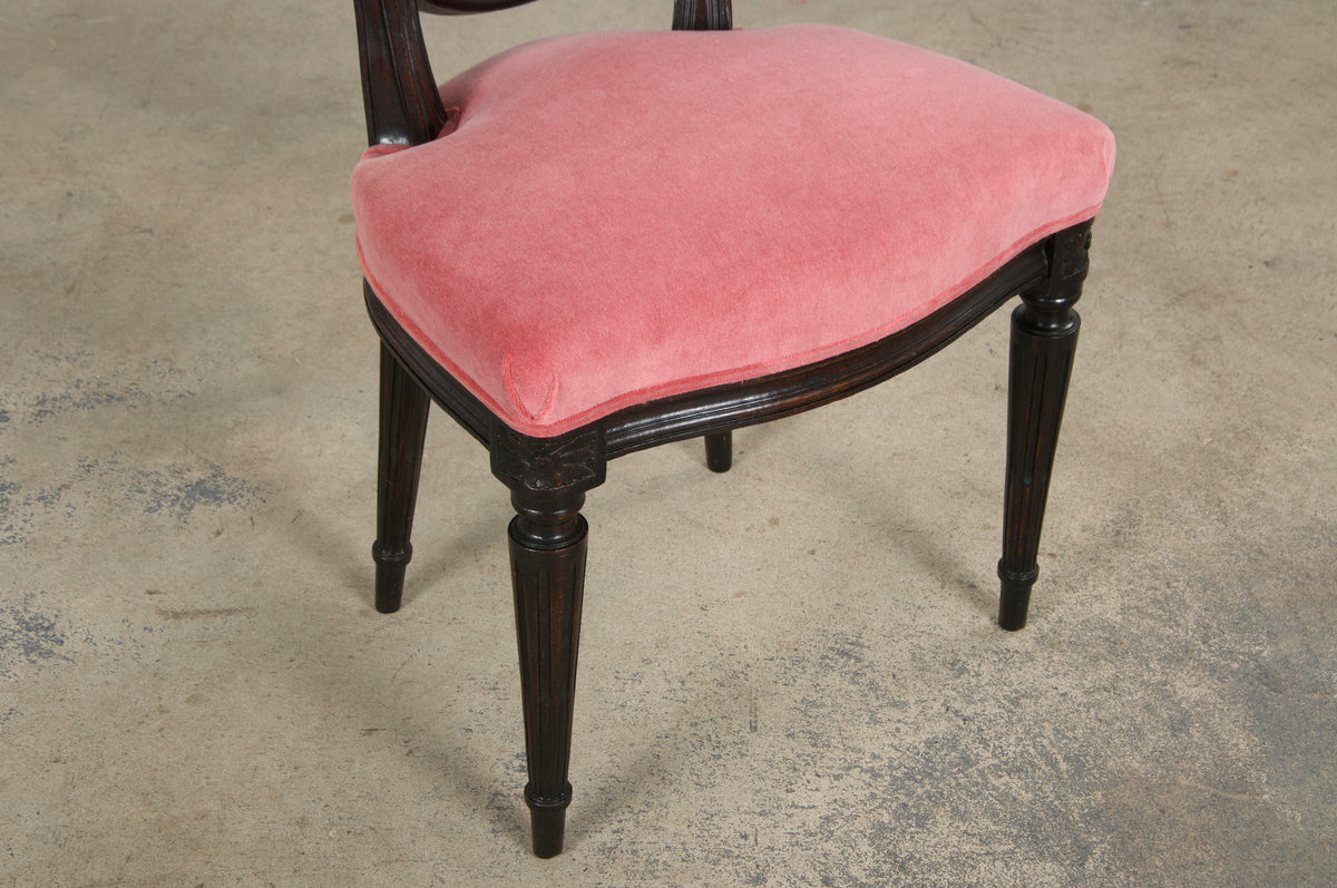 Antique French Louis XVI Style Maple Side Chairs in Pink Velvet - A Pair