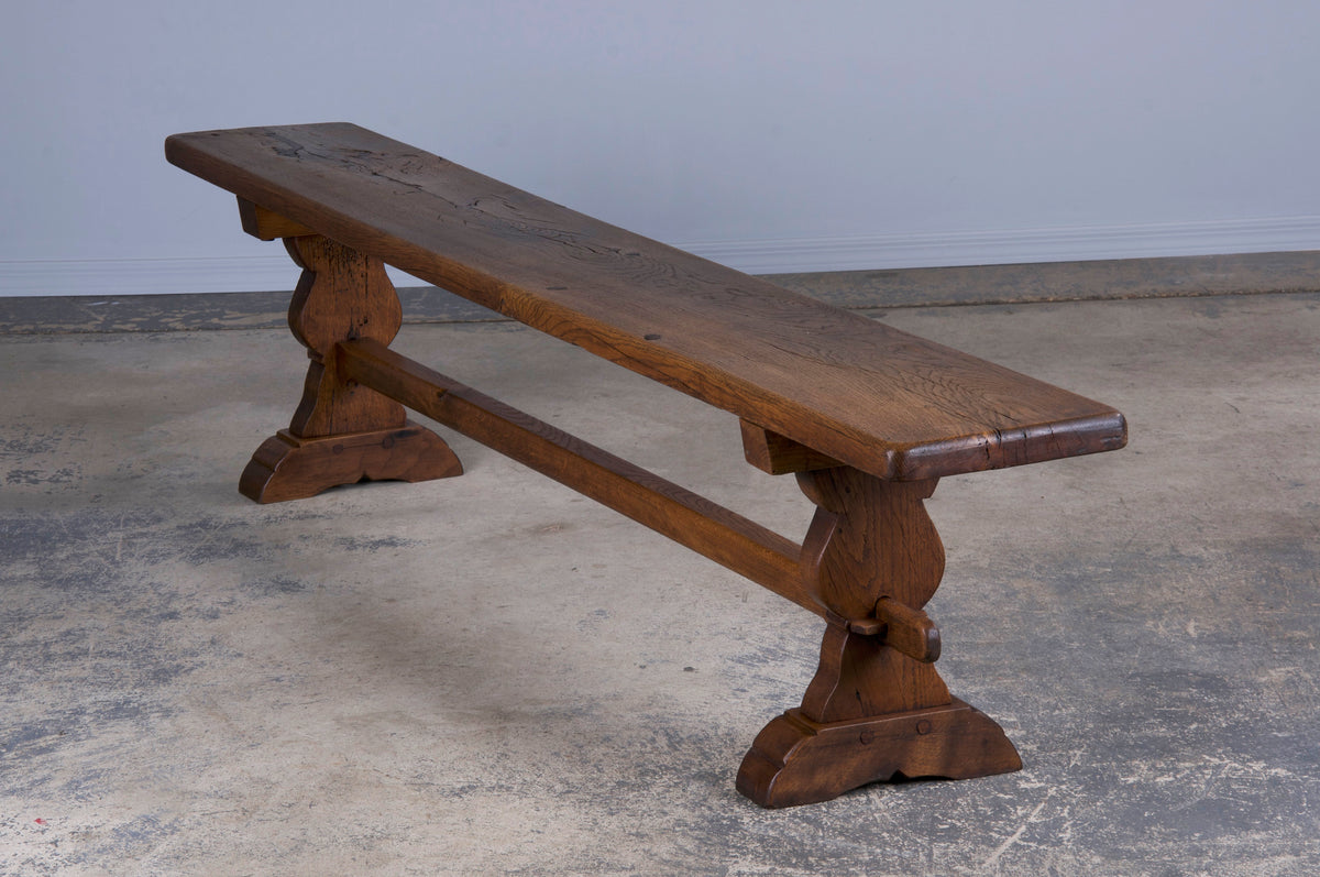 Antique Country French Farmhouse Oak Trestle Bench