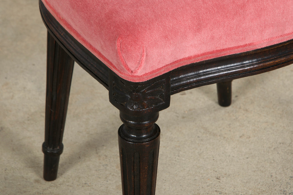 Antique French Louis XVI Style Maple Side Chairs in Pink Velvet - A Pair